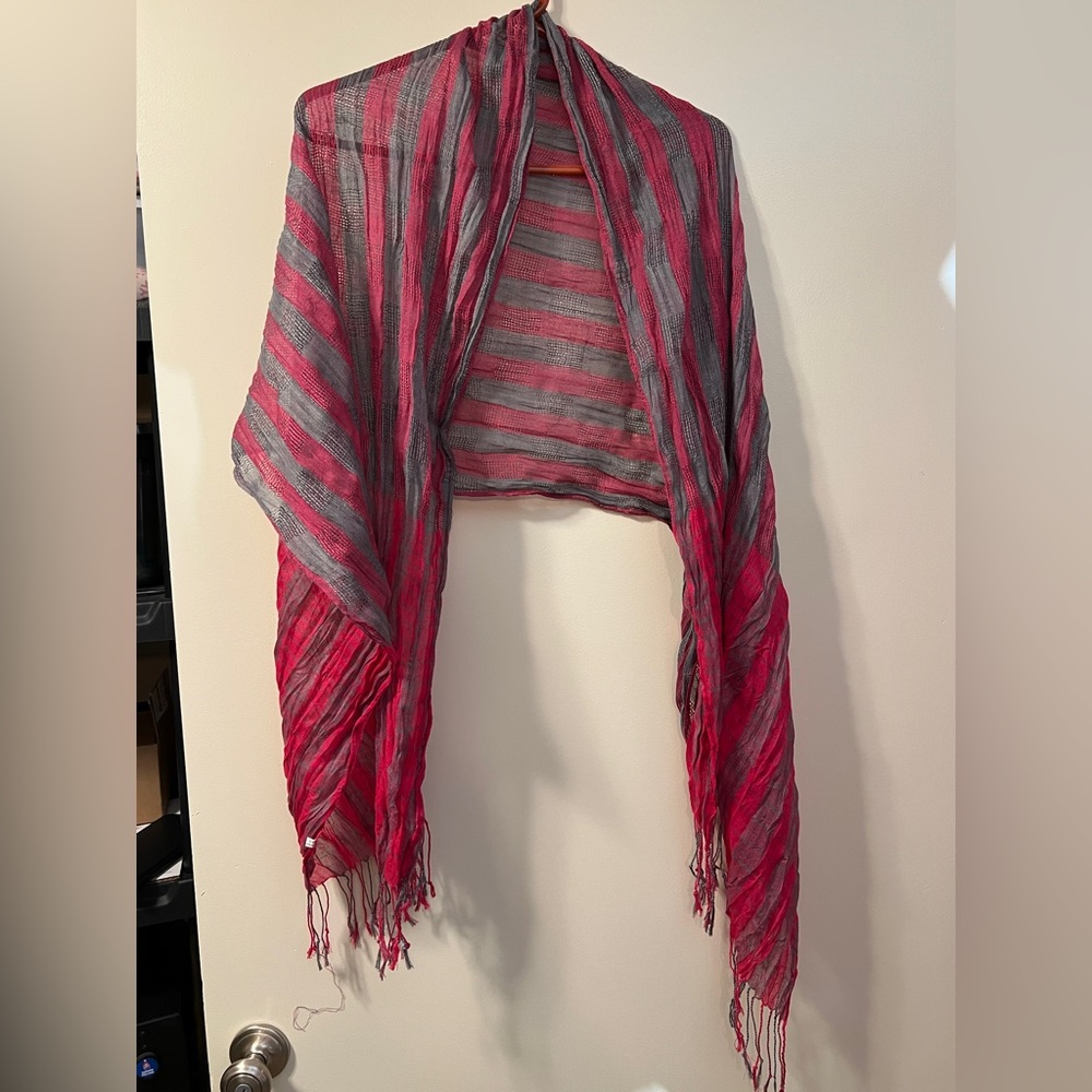 Pink and Gray Striped Scarf